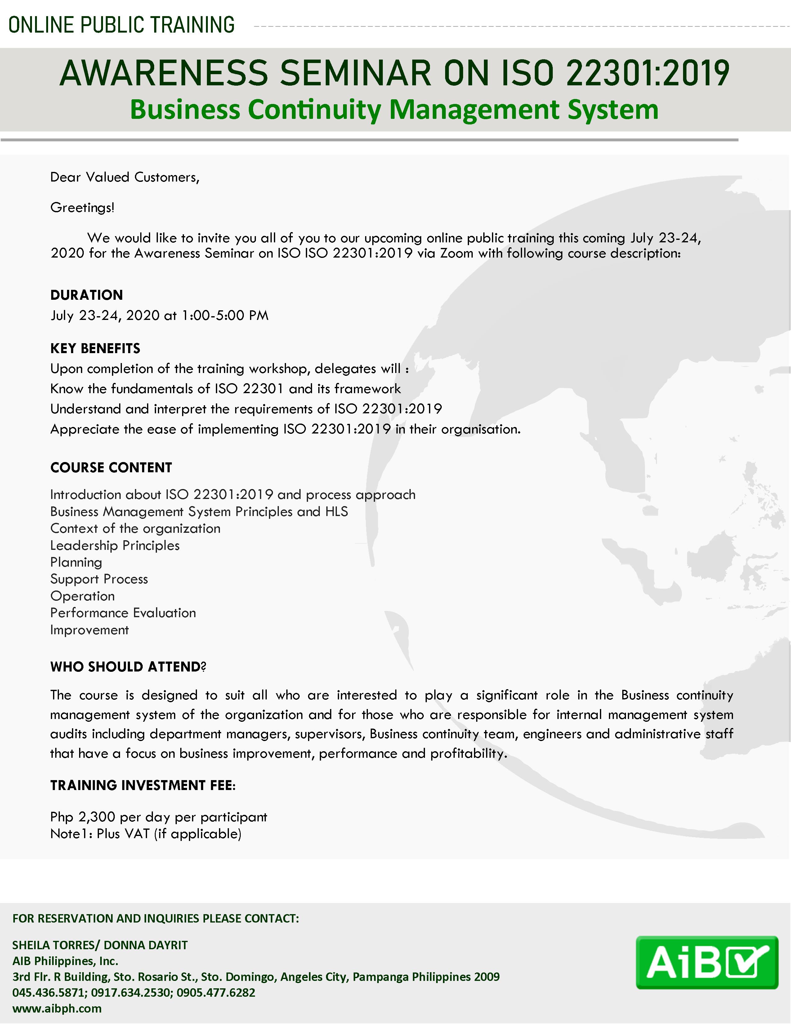 ISO 22301 2019 PUBLIC TRAINING